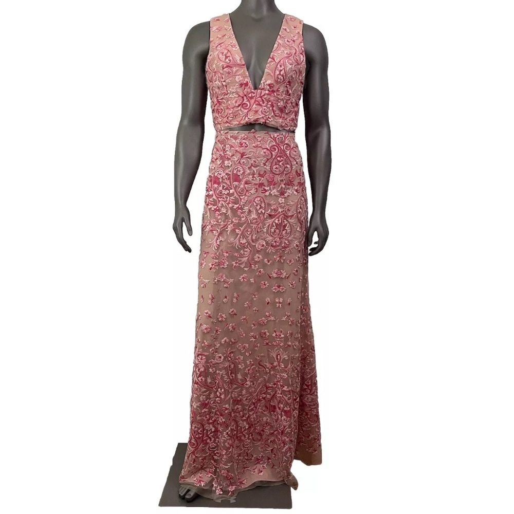 BCBG Maxazria Formal Dress 8 Pink Floral Embroidery Long Sexy Princess Prom